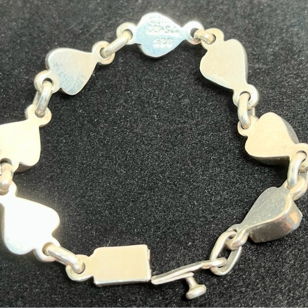 Vintage Taxco 7 Inch Heart Shaped Multi Stone Sterling Silver Bracelet - Picture 7 of 9